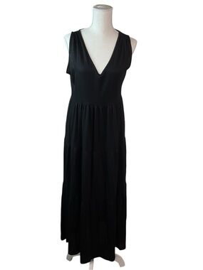 See you Monday Black Knit  V-Neck Sleeveless Maxi DressL